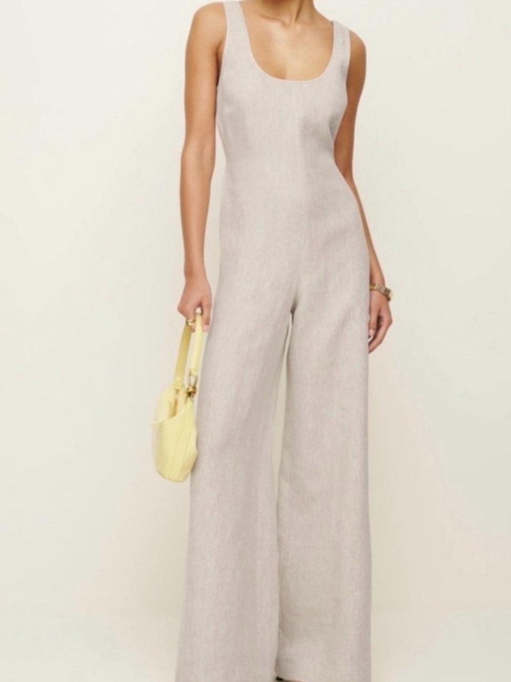 Reformation NWT Sleeveless Linen Light Beige Wide-Leg Jumpsuit